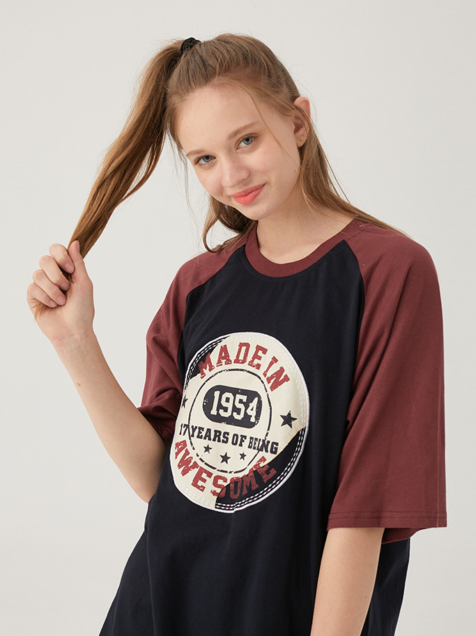 Kurzarm-T-Shirt mit Kollisionsfarbeneinsatz, locker (5)