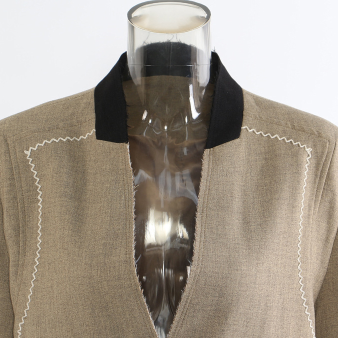 Color-Blocked Raw-Edge Special-Cut Fashion Blazer  (5)