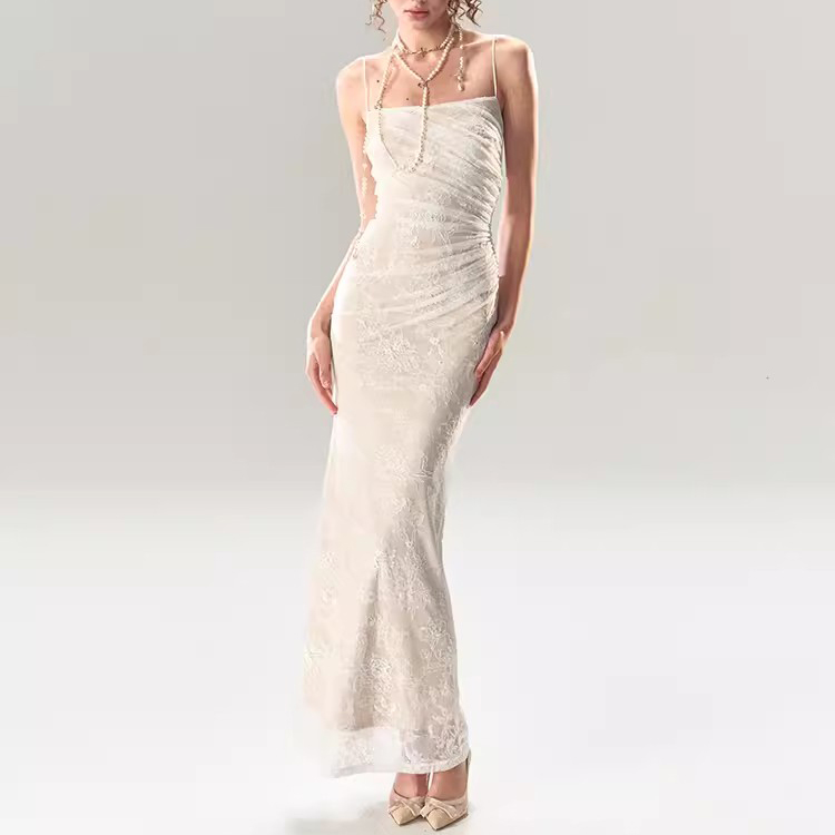 Custom Banquet White Lace Fishtail Dress Manufacture (6)