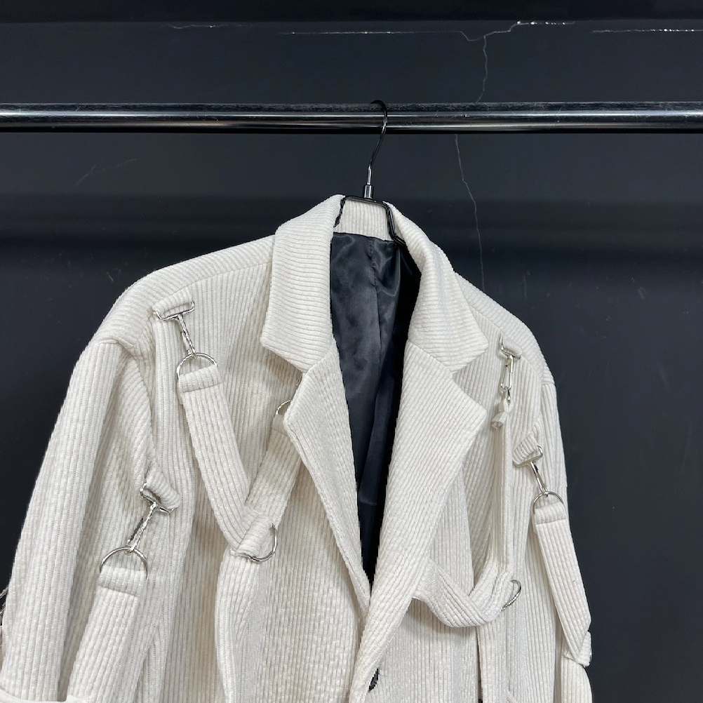 Custom Beige Corduroy Belted Blazer (4)