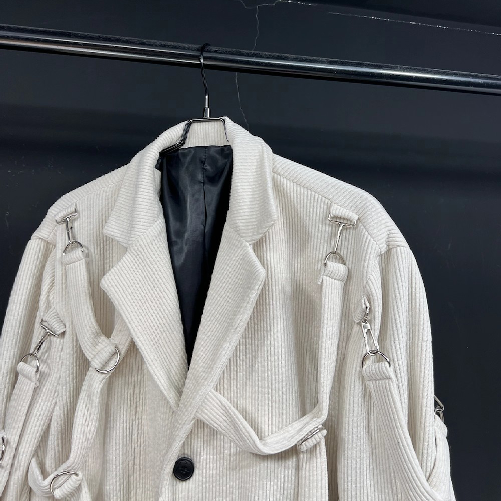 Custom Beige Corduroy Belted Blazer (5)