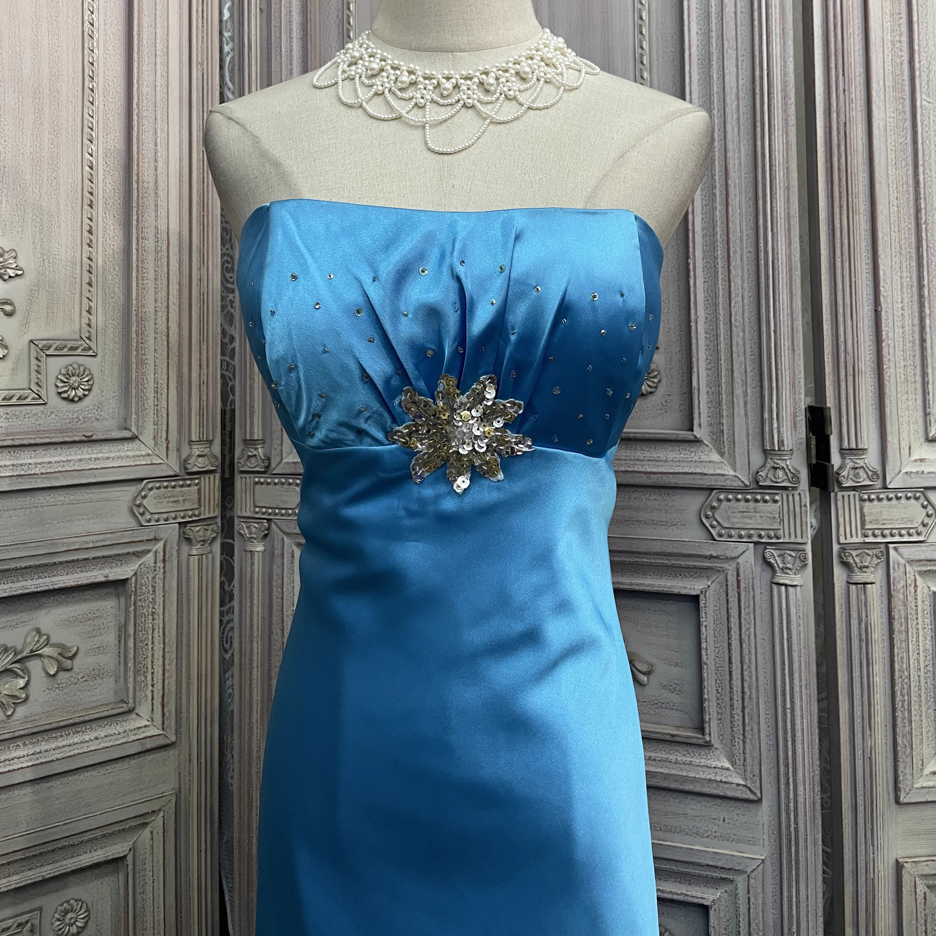 Custom Blue Satin Elegant Dress Factory (3)
