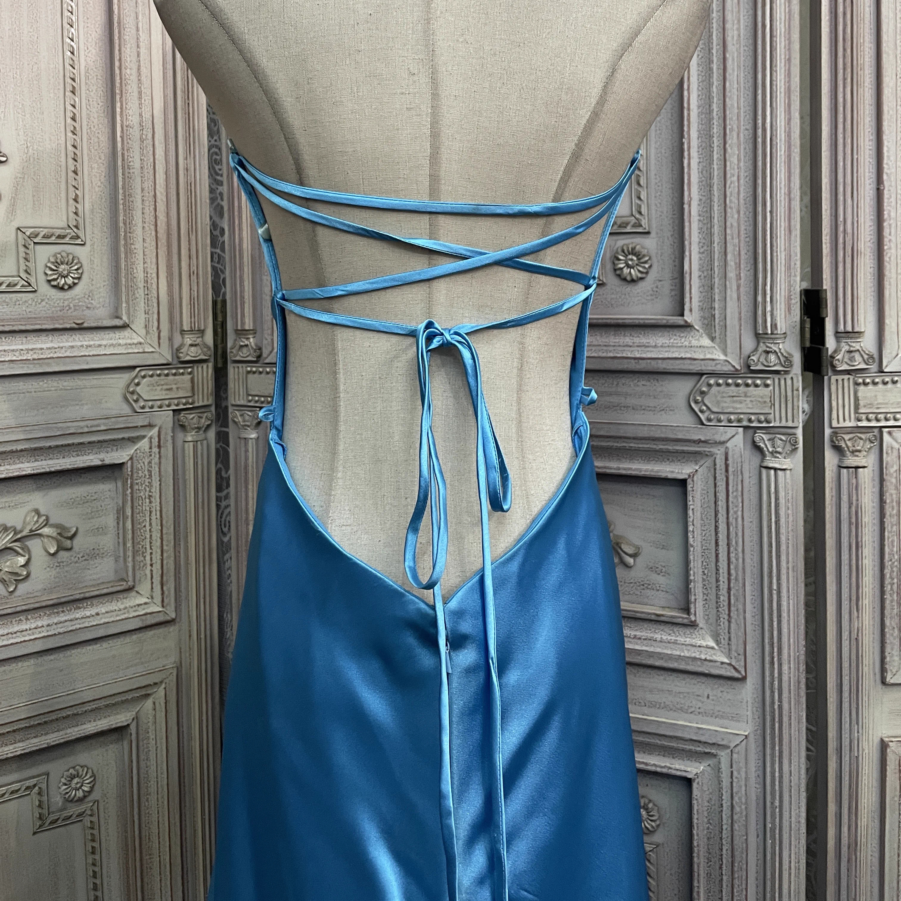 Custom Blue Satin Elegant Dress Factory (5)