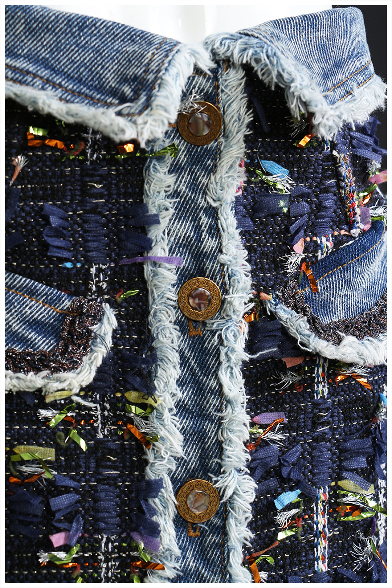 Custom Denim Patchwork 3D Woven Ribbon Pocket Skirt (2)