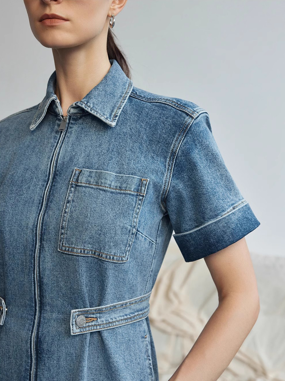 Custom Denim Polo Neck Skirt Manufacturer (4)