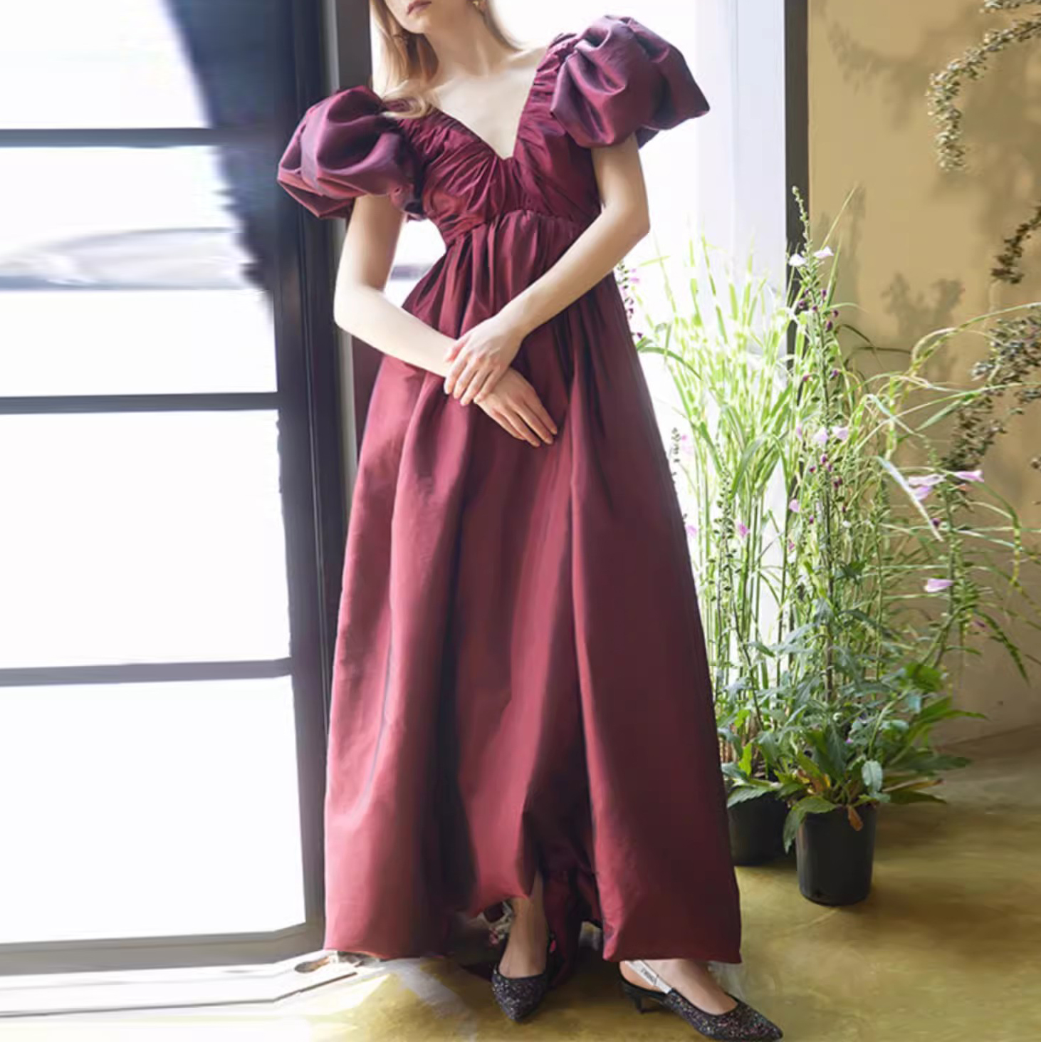 Custom Fabric Burgundy Elegant Dress Manufacturer (5)