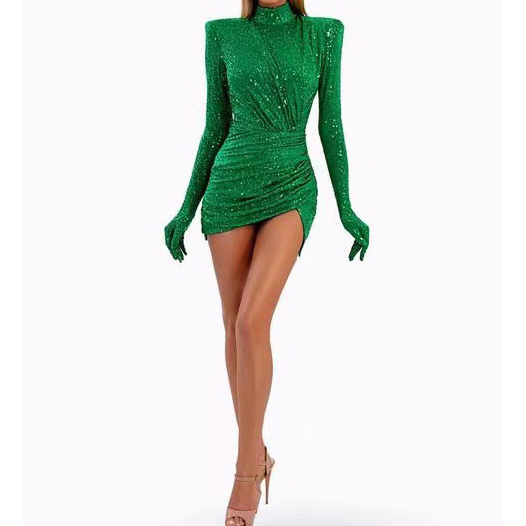 Custom Green Sequin Velvet Party Dresses Factor (1)