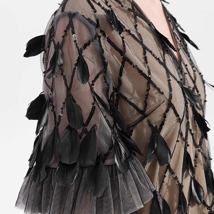 Custom Handmade Feather Short-Sleeve Dress (2)