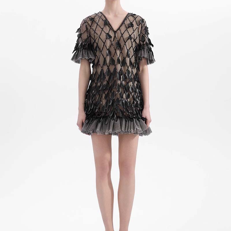 Custom Handmade Feather Short-Sleeve Dress (4)