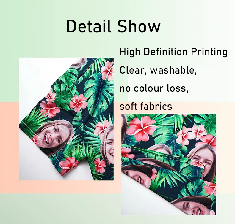 Op maat gemaakte Hawaiiaanse bedrukte shirts Strandkorte fabrikant (11)