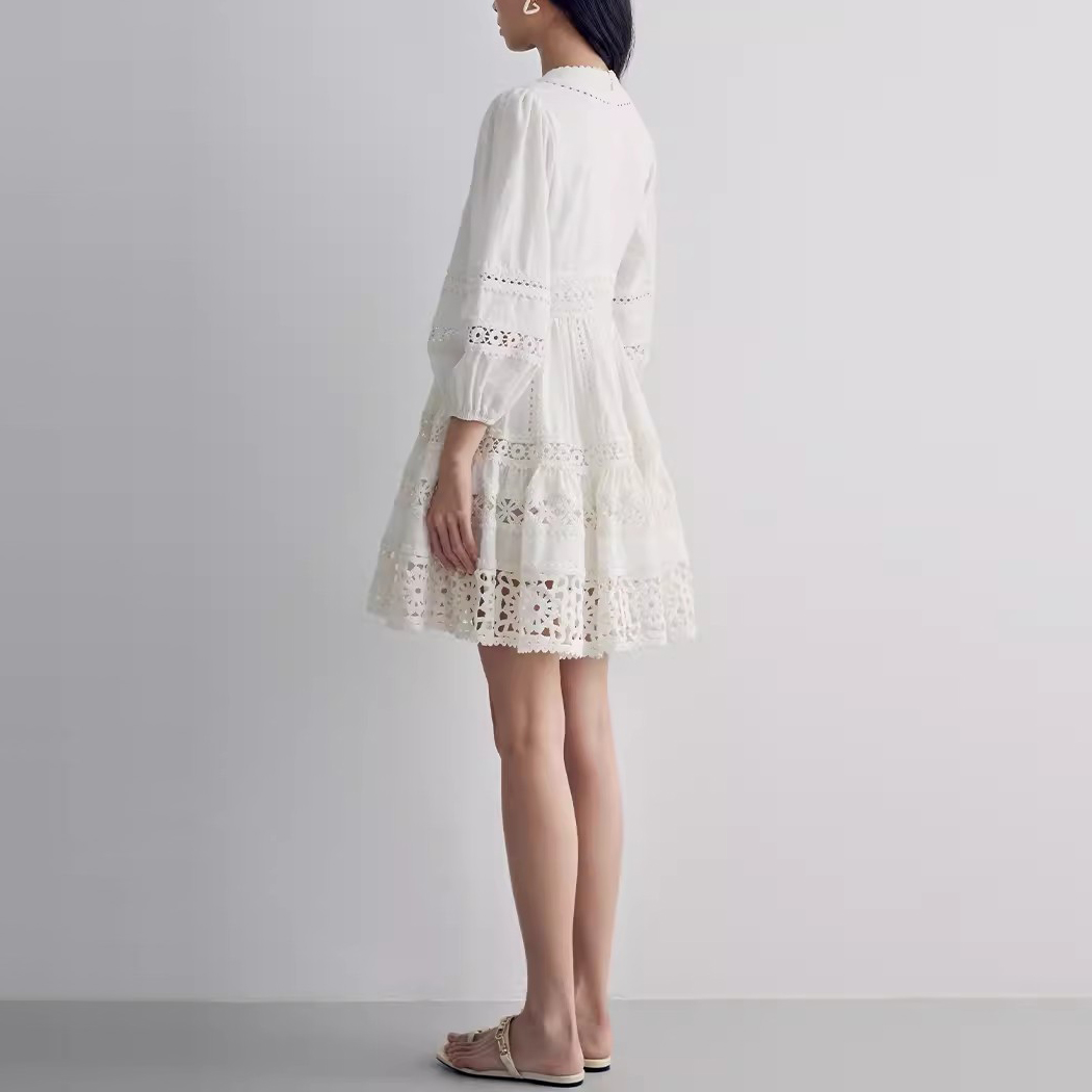 Custom Linen Lace Patchwork Cutout Dress Factory (3)
