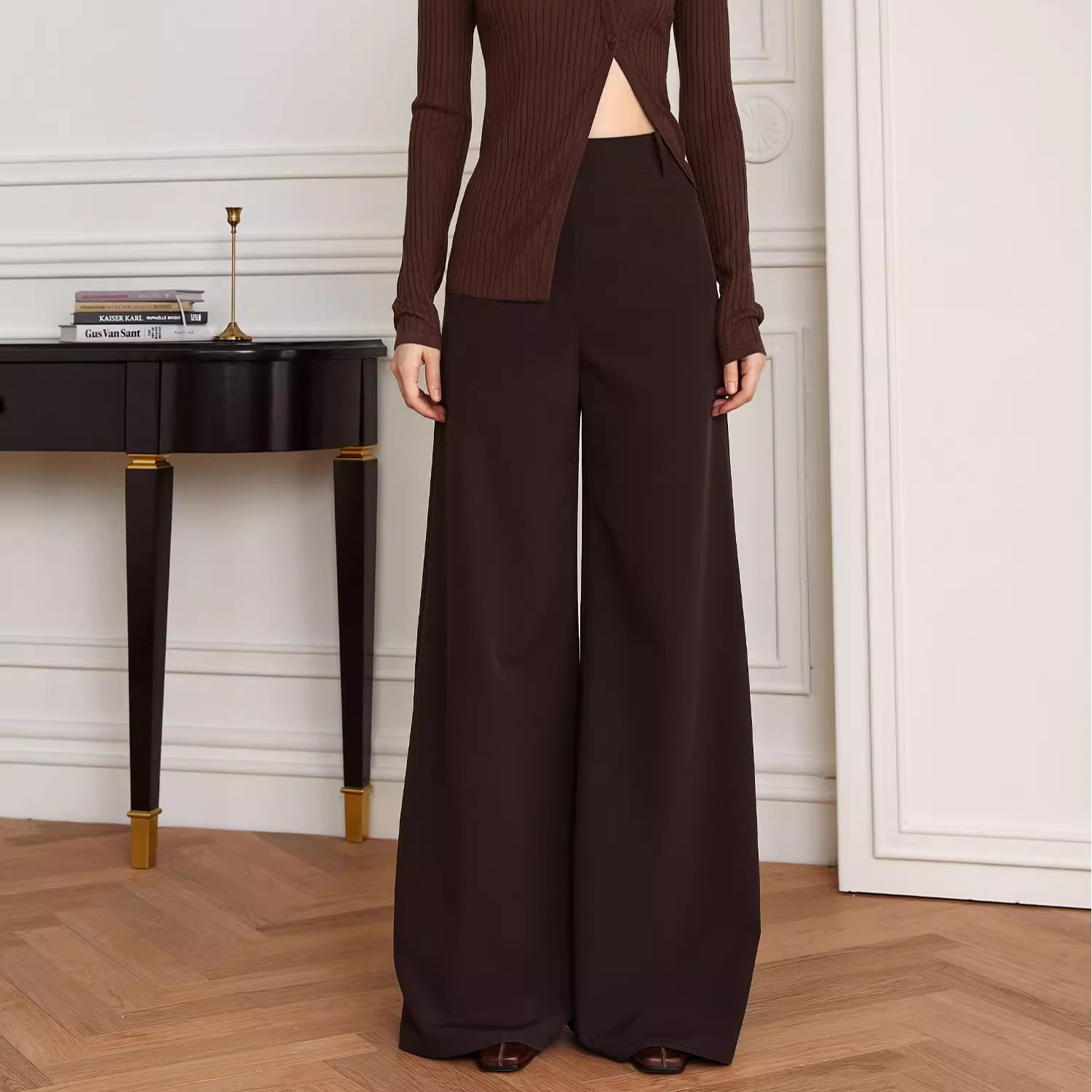 Custom Made High Quality High Waisted Wide Leg Trousers Factor (4)