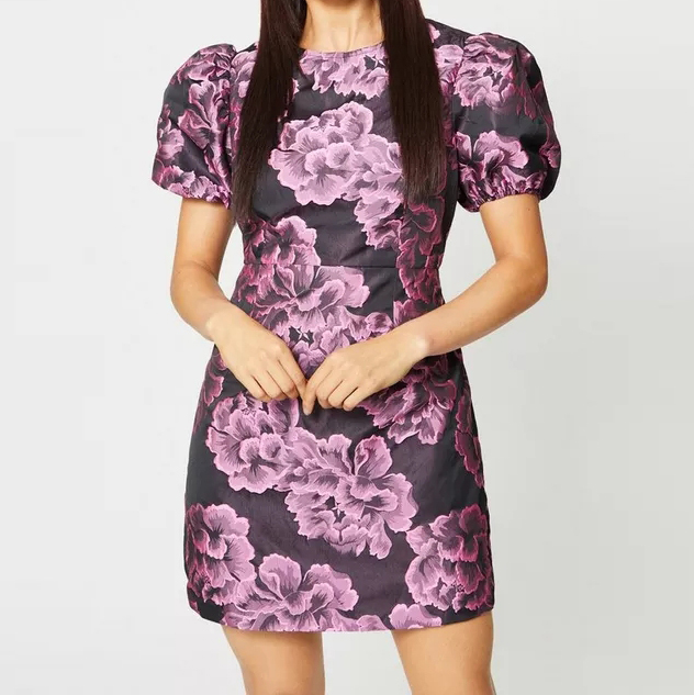 Custom Petite Floral Jacquard Mini Dress Factory (1)