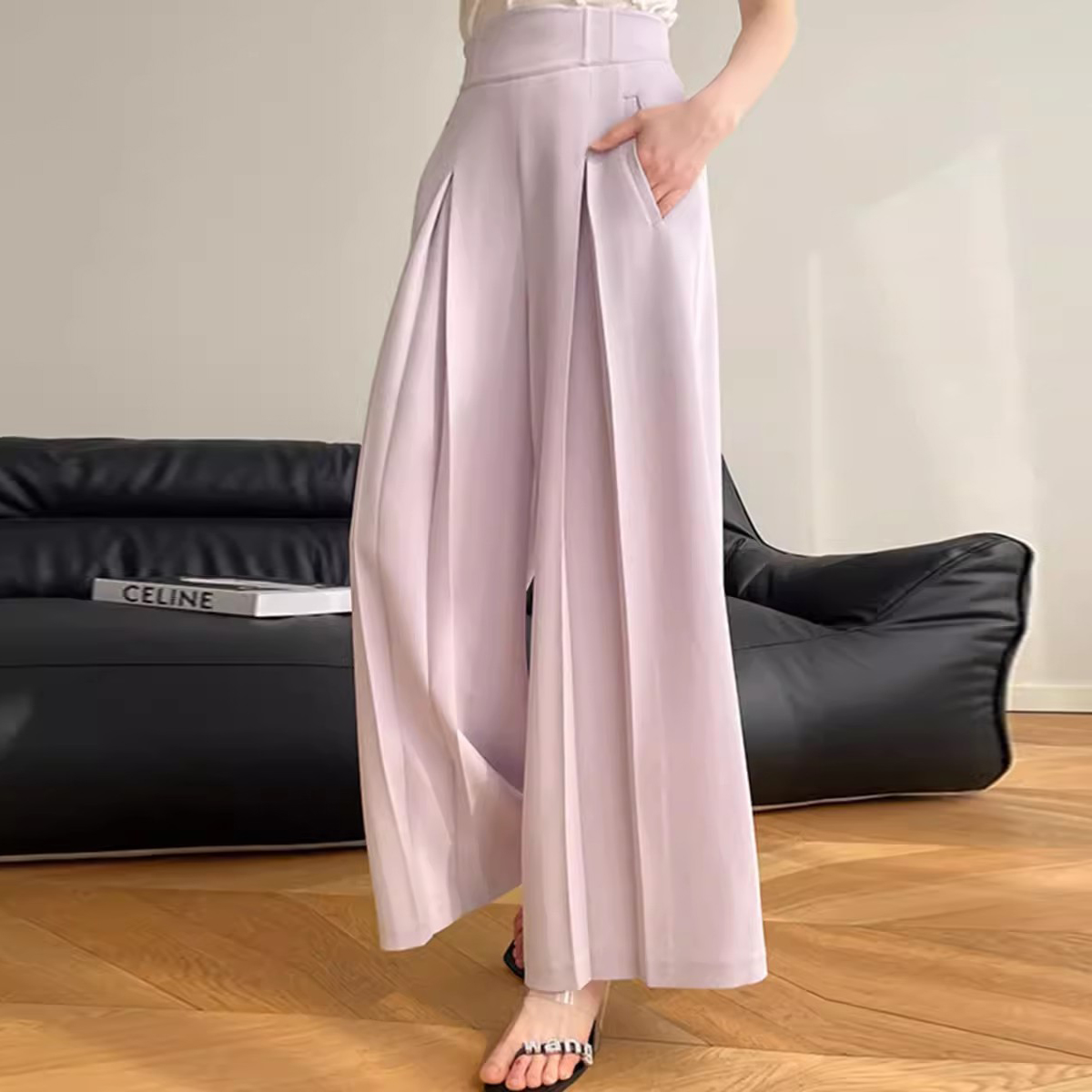 Custom Satin Casual Wide Leg Pants Women (5)