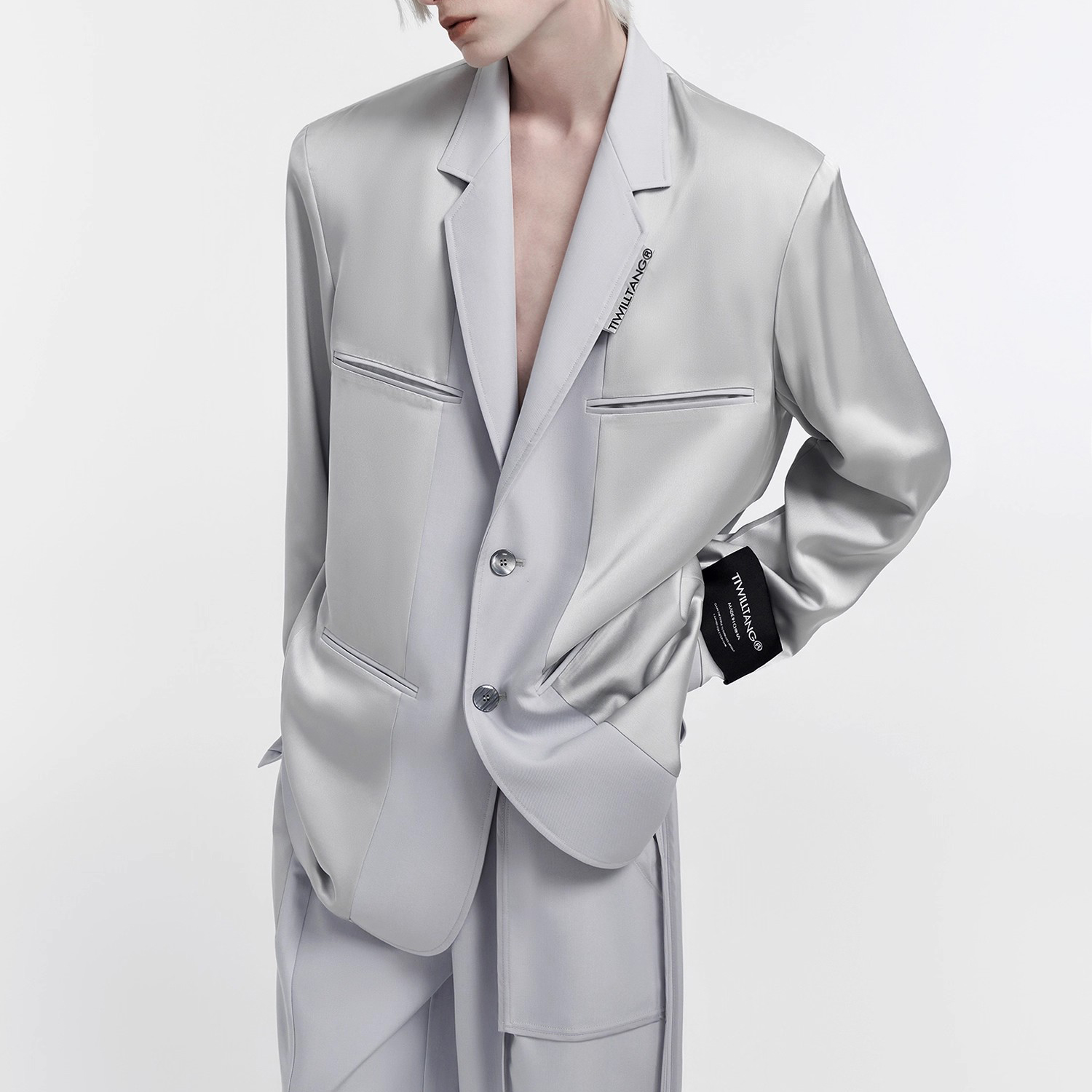 Custom Satin Patchwork Casual Blazer (2)