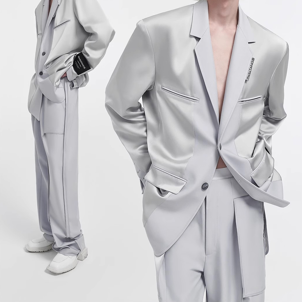 Custom Satin Patchwork Casual Blazer (4)