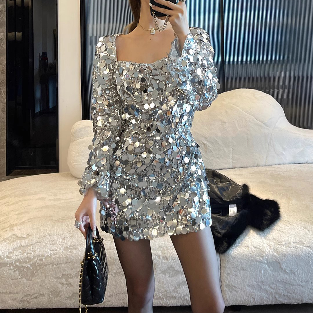 Custom Sequin Dresses Women Silver Manufacture (1)