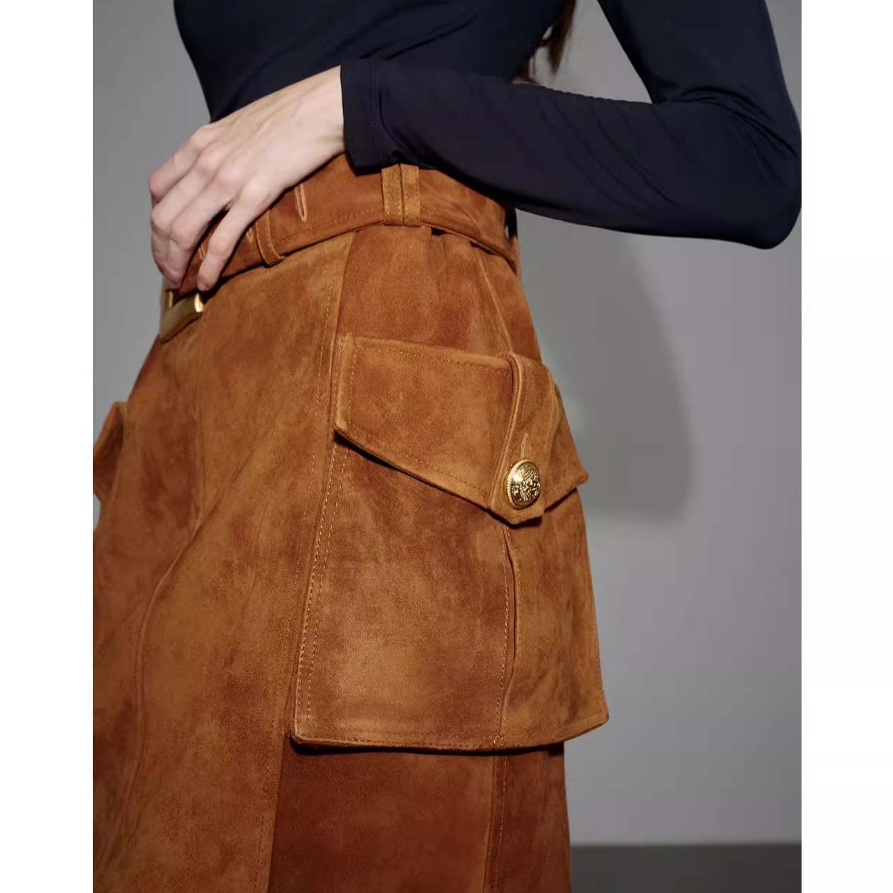 Custom Sheepskin Luxury High-End Belt Vintage Skirt (3)