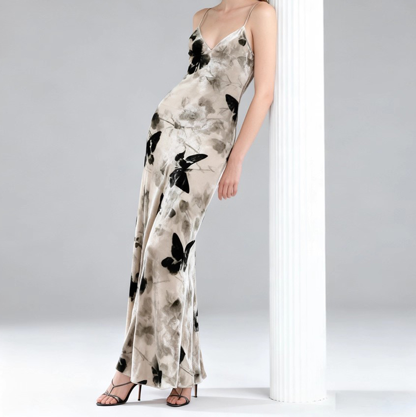 Custom Silk Velvet Strapless Maxi Dress (1)