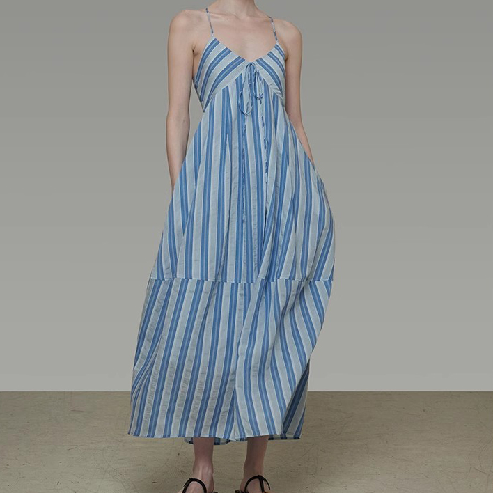 Custom Striped V-Neck Halter Dress Vacation Manufacturer (1)