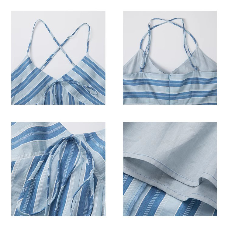 Custom Striped V-Neck Halter Dress Vacation Manufacturer
