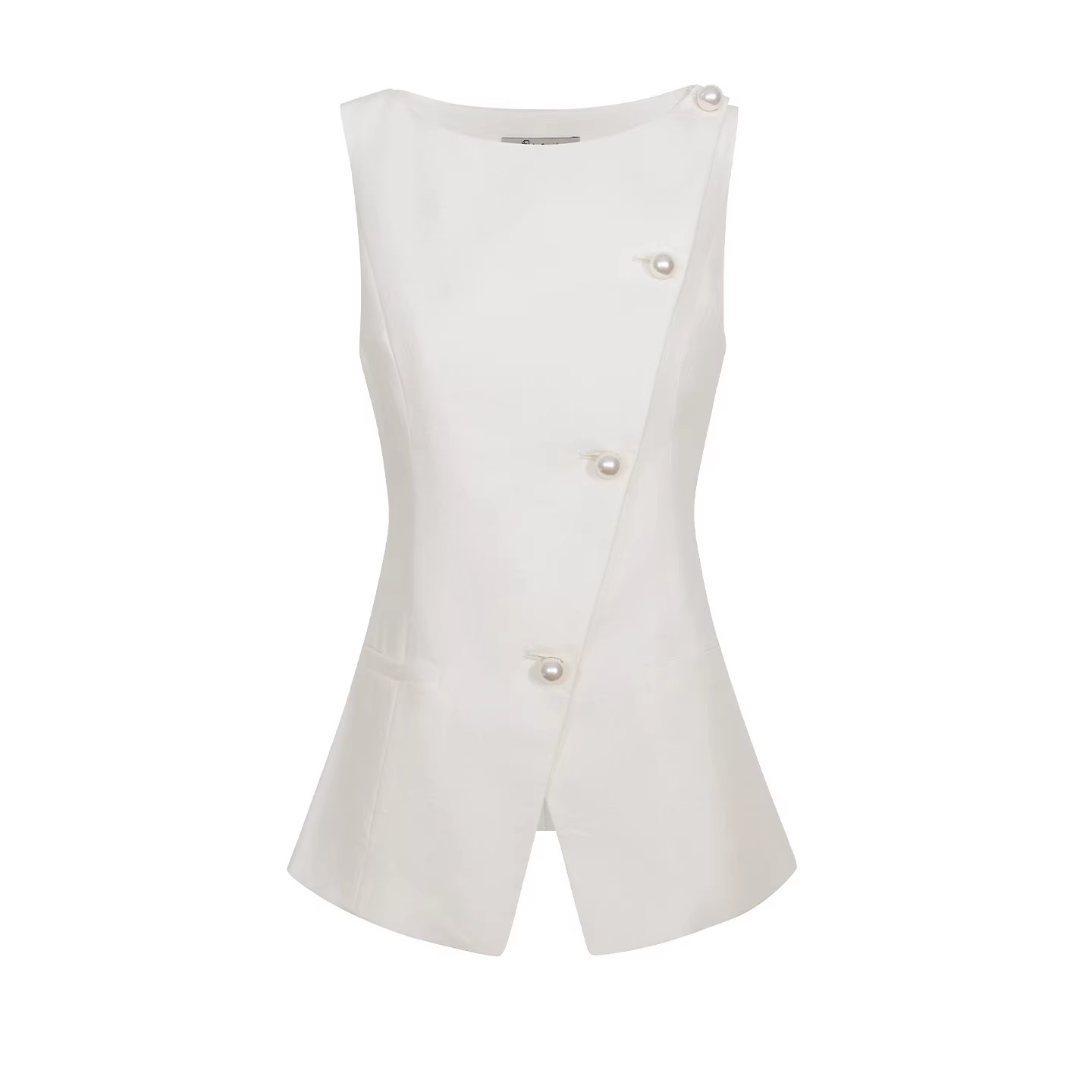 Custom Tencel Linen Vest with Pearl Button Top for Women (5)
