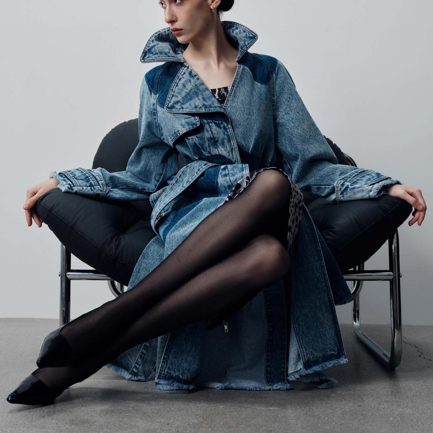 Custom Washed Tie-Front Denim Trench Coat (7)