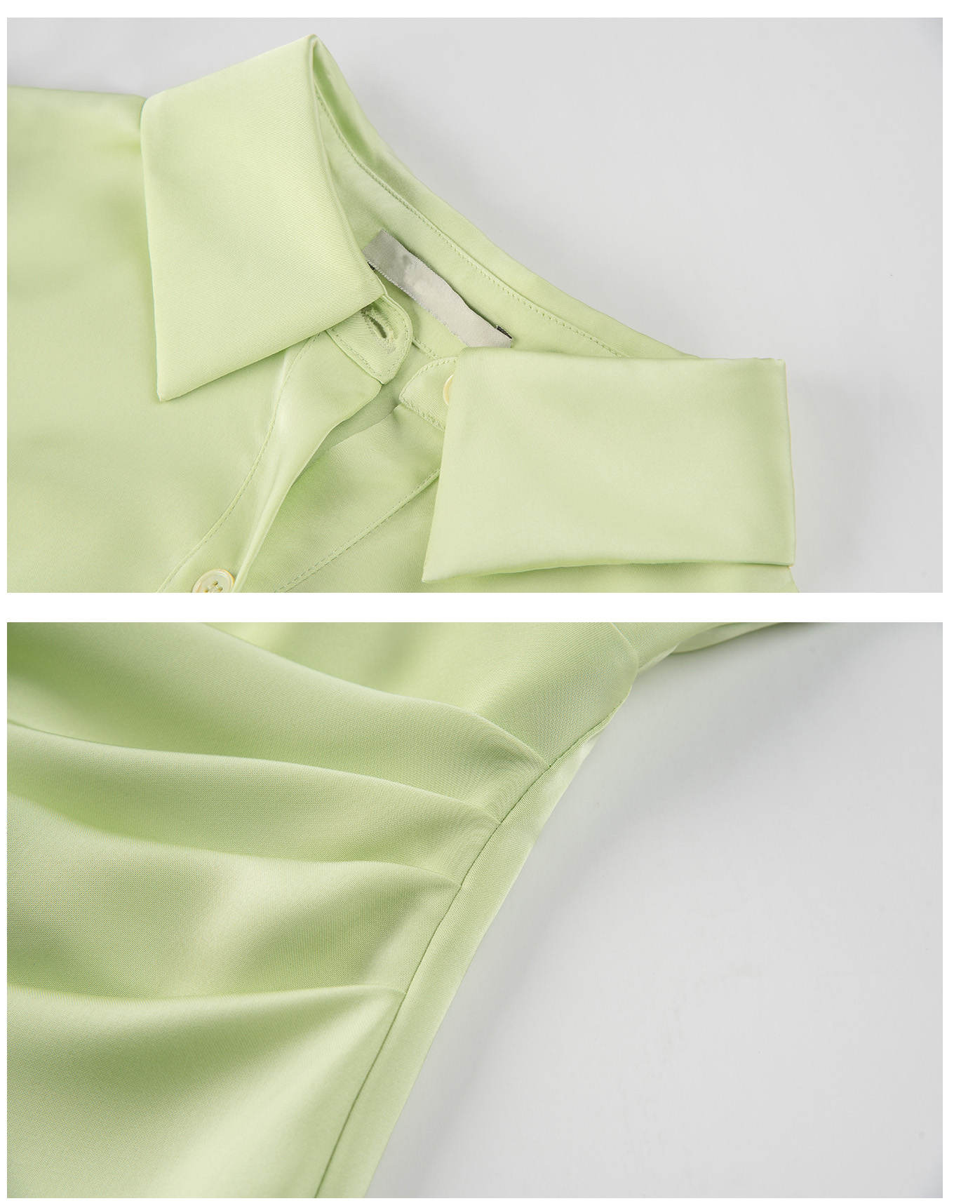 Egendefinert uregelmessig plissert kjole sateng skjortekjole med høy midje kvinner (1)