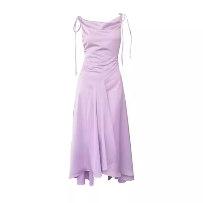 CustomPurple Design Midi Satin Halter Dress Factory (2)