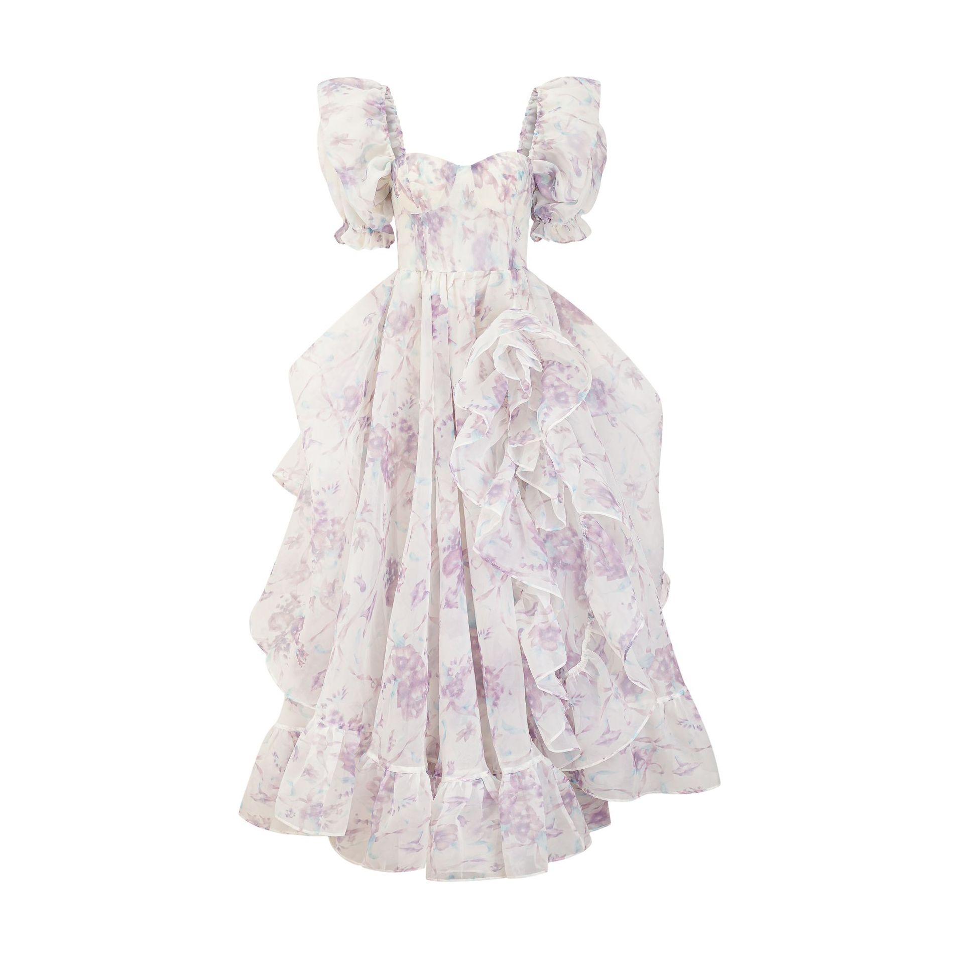 Customised Bubble Sleeve Princess Floor Length Gown Dresses (2)
