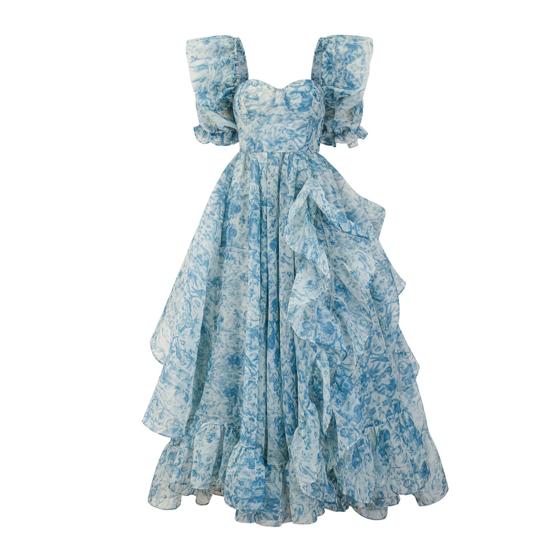 Customised Bubble Sleeve Princess Floor Length Gown Dresses (4)