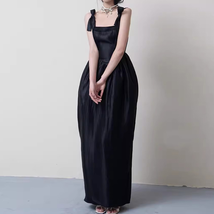 Customized Black Sling Bow Pod Dress Long Manufacture (3)