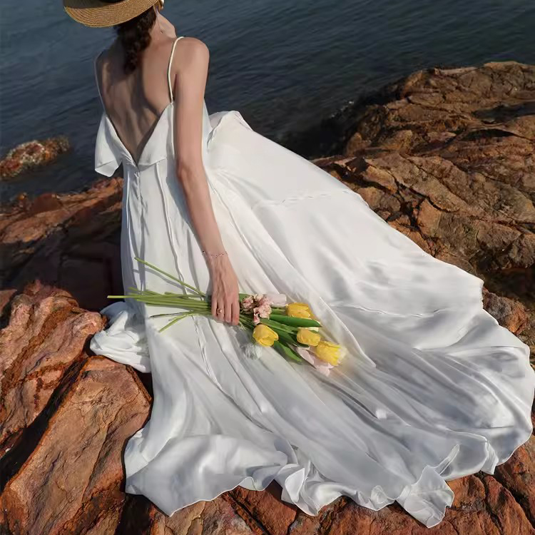 Customized Chiffon Beach Halter Backless Dresses (3)