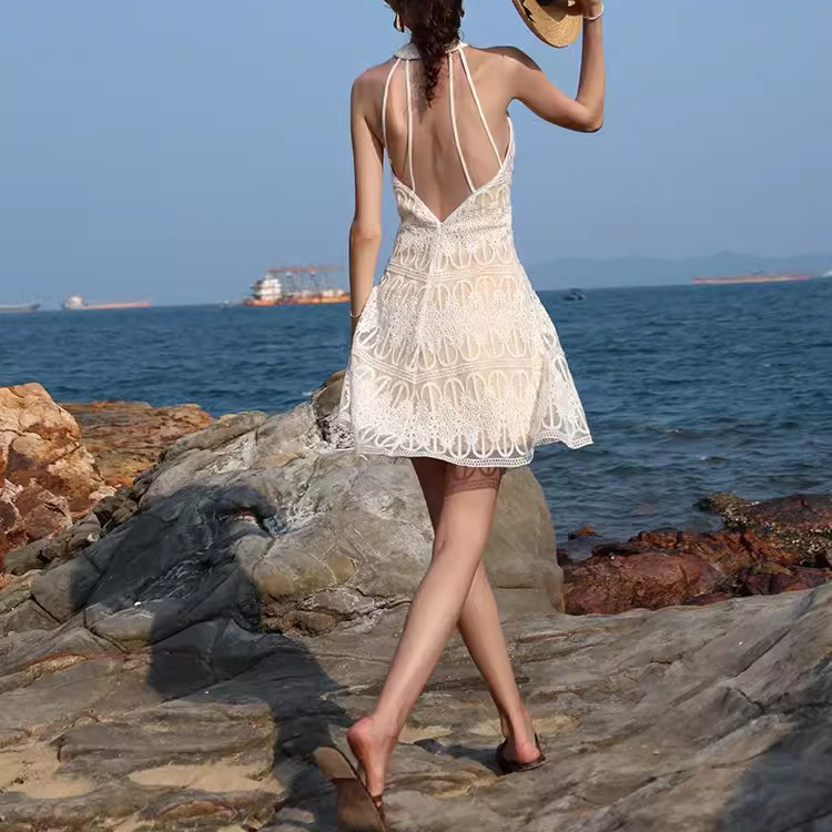 Customized Mini Backless Organza Lace Travel Beach Dresses (1)