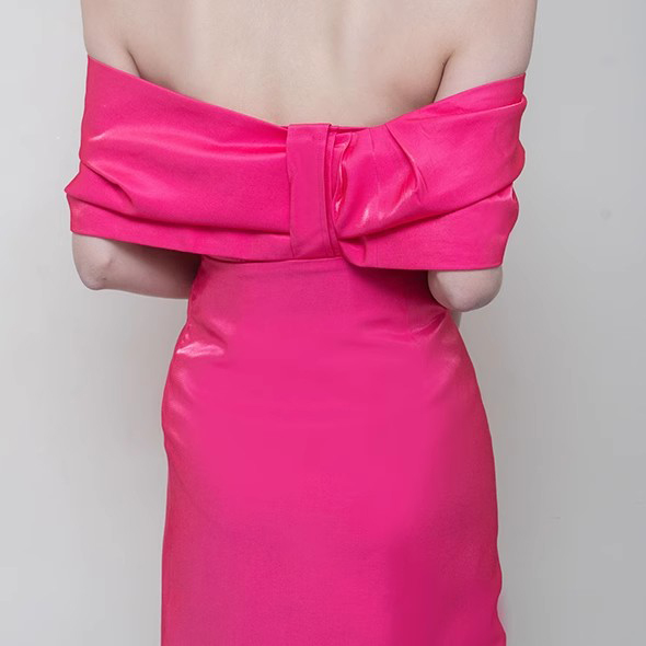 Customized Rose Satin Silk Bow Mini Dress (3)