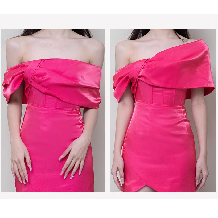Customized Rose Satin Silk Bow Mini Dress (6)