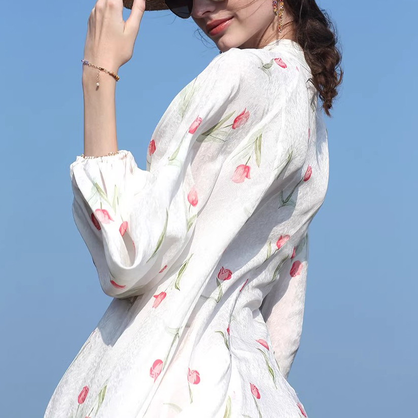 Customized Silk Printed Long Seaside Casual Boho Dresses (1)