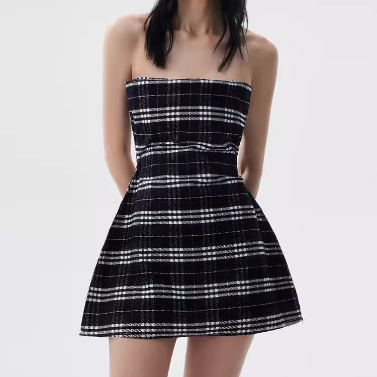 Customized Vintage Plaid Mini Casual Dress Factory (3)