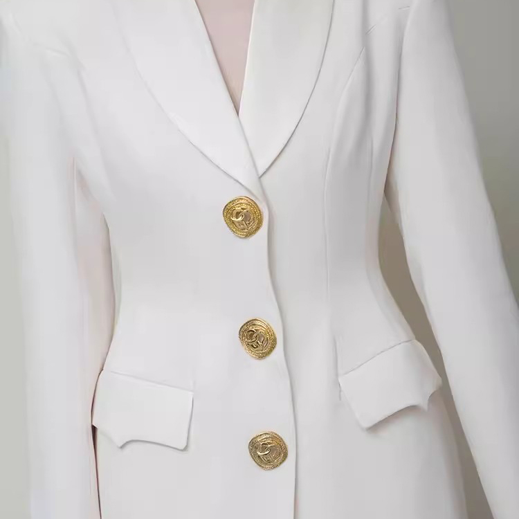 Customized White Long Blazer Casual Top (2)