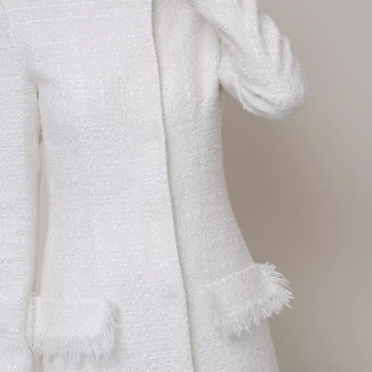 Customized White Tweed Coat Long Jacket Manufacturer (2)