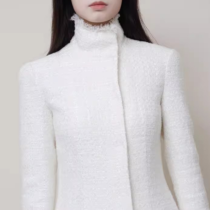 Customized White Tweed Coat Long Jacket Manufacturer (3)