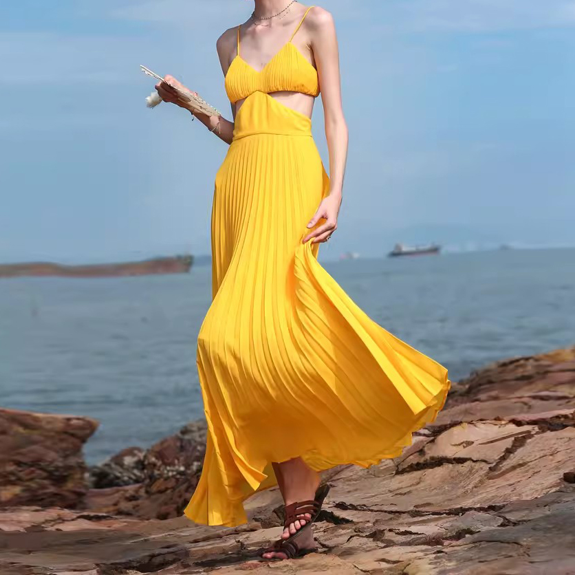 Customized Yellow Elegant Long Backless Halter Dresses (7)