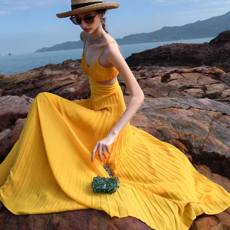 Customized Yellow Elegant Long Backless Halter Dresses (8)