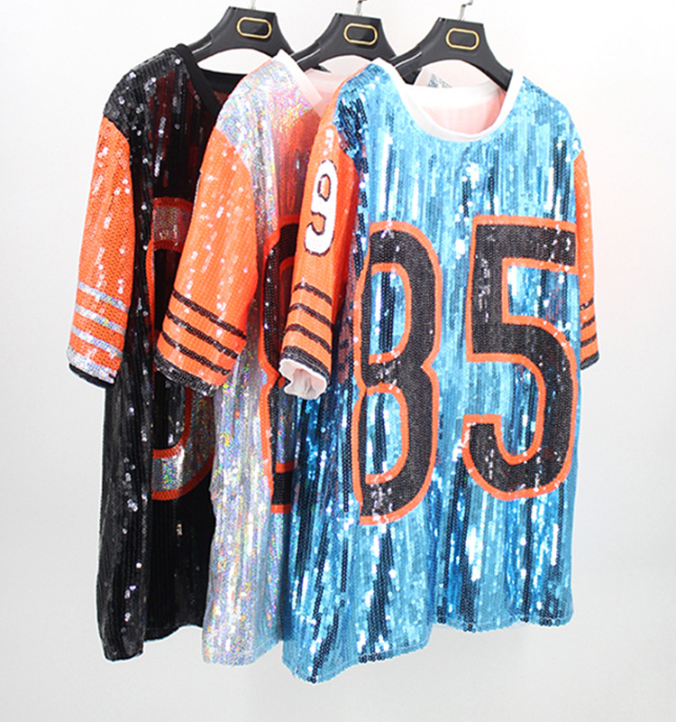 Customized digital print t-shirt sequin top baseball jersey (2)