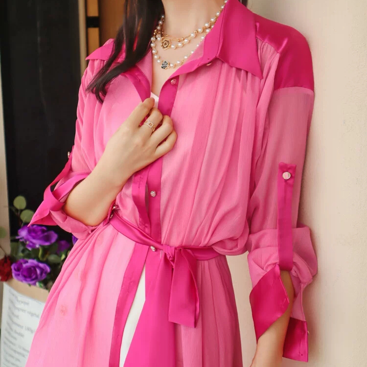 Customized sun protection chiffon trench dress Factory (1)