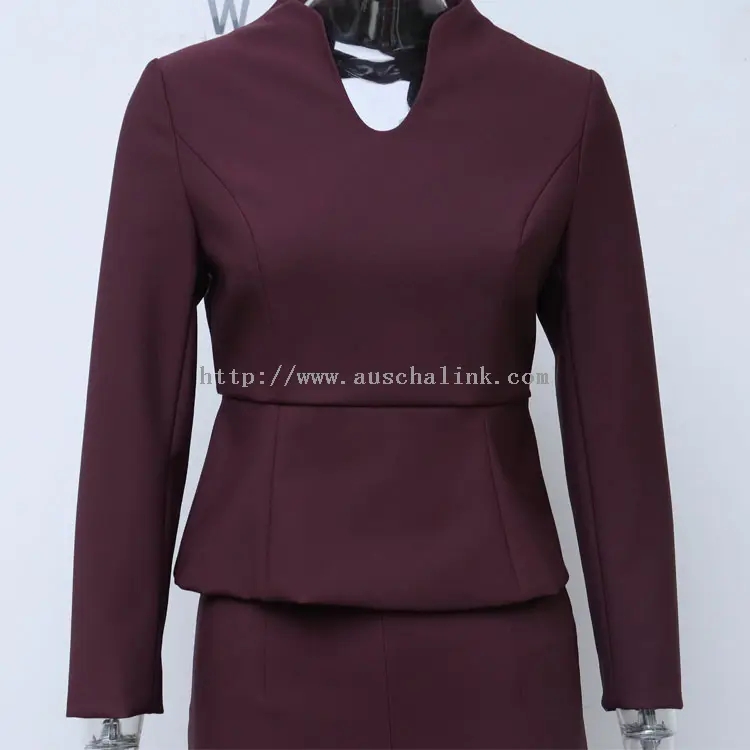 Madilim na Pula Long Sleeve Blazer Top At Skirt (1)