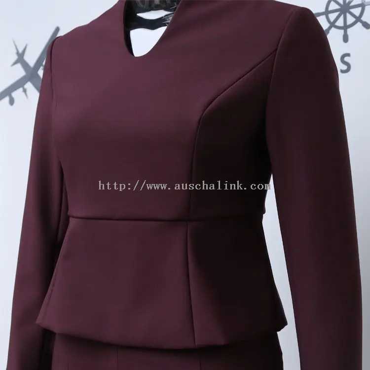 Dark Red Long Sleeve Blazer Top And Skirt (2)