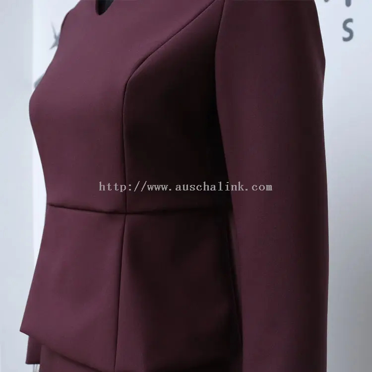 Madilim na Pula Long Sleeve Blazer Top At Skirt (3)