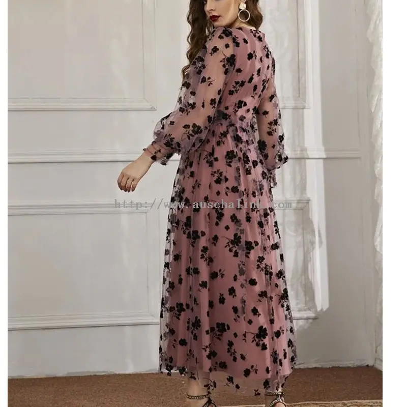 Jero Mawar Beureum Print Organza Belted Maxi Dress (3)