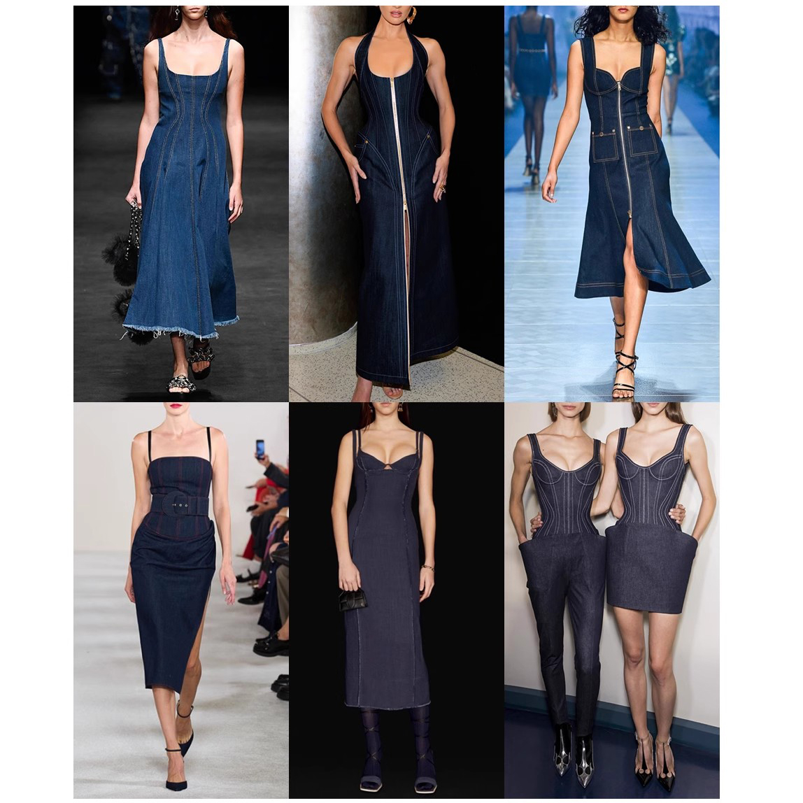 Denim Patchwork Hanging Neck Long Dress Manufacturer (5)